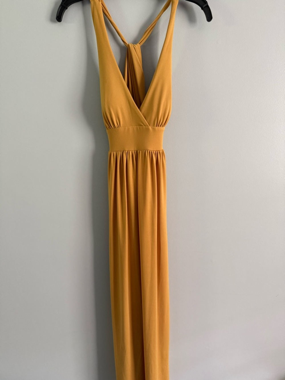 Alyn Paige Mustard Yellow V-Neck beautiful back Women's Maxi Dress Small